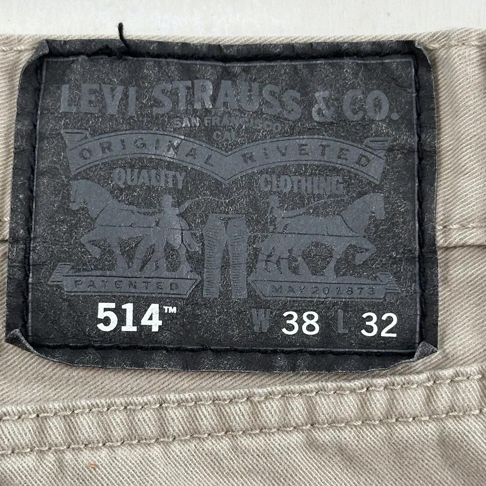 Levi's‎ Mens 514 Beige Jeans Size 38X30 Tan Khaki Straight Black Patch White Tab